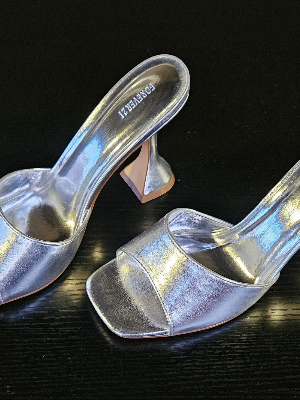 FOREVER 21 Silver Metallic Open-Toe Mule Heels - Picture 5 of 8